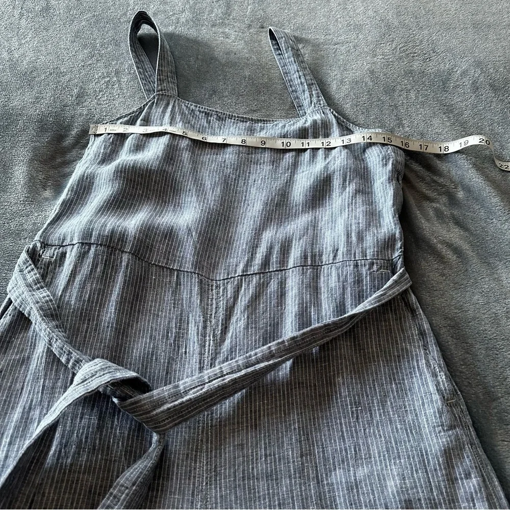 EVERLANE The Linen Side-button Blue White Straight Leg Jumpsuit Size 2